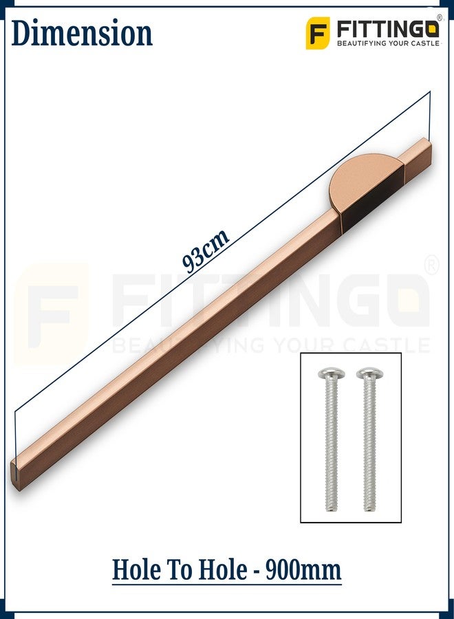 FITTINGO Polo 93 cm Aluminum Wardrobe Handle/Rose Gold TT Finish/900mm Hole to Hole/Large Wardrobe Door Handle/Modern Interior for Home/Handle for Wardrobe - Pack of 2(Left & Right) - Image 3
